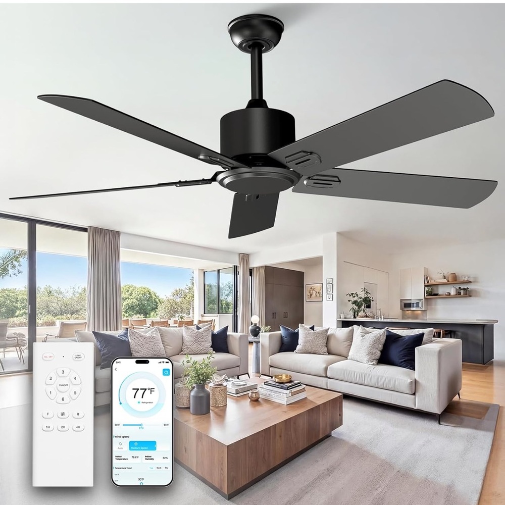 52 inch ceiling fan no light Matte Black Ceiling Fan without light with remote